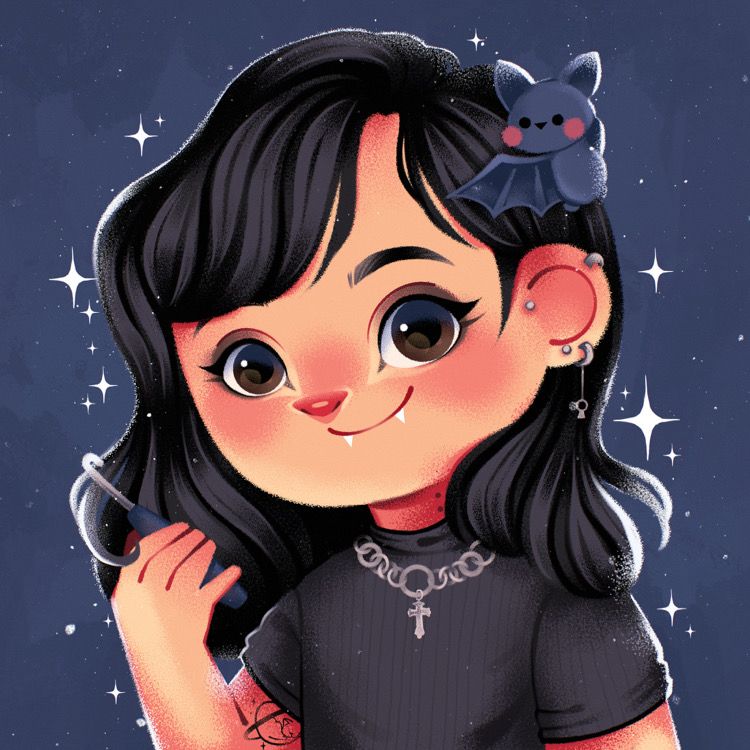 Ilustração da mascote da Amigurinho com uma agulha de crochê, representando a arte do amigurumi.